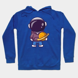 Cute Astronaut Holding Planet and Wearing Hoodie Cartoon Hoodie